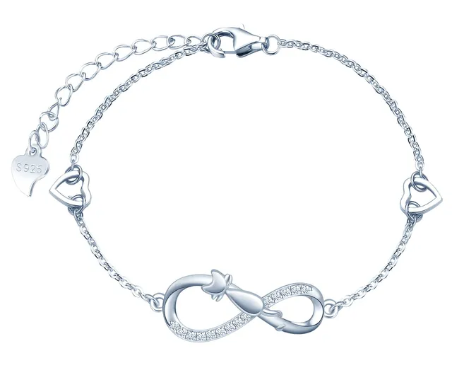 INFINIONLY bracciale argento 925 gatto cuore zirconi A-cuore