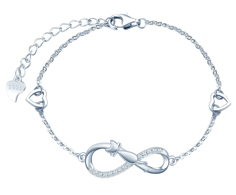 INFINIONLY bracciale argento 925 gatto cuore zirconi A-cuore