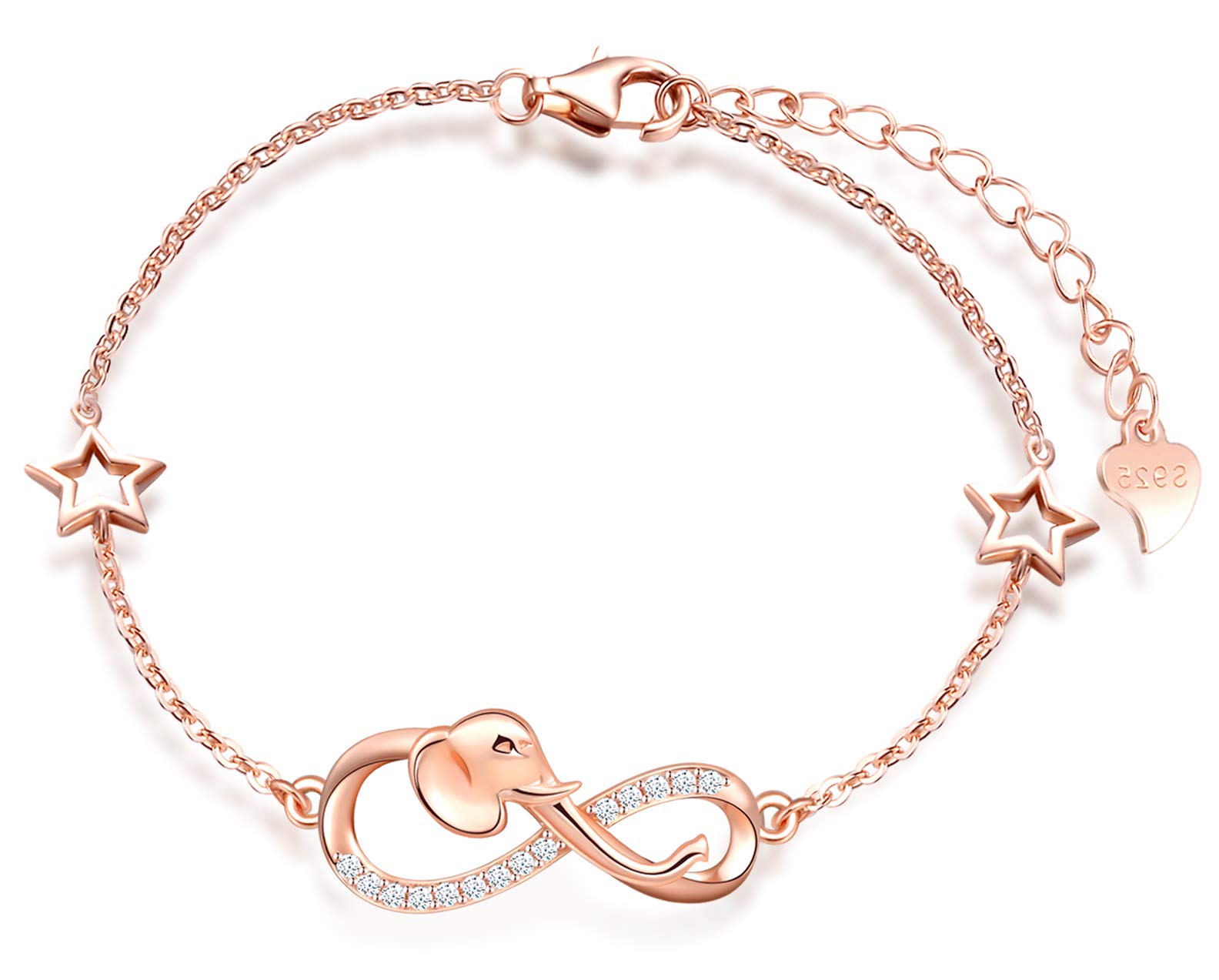 INFINIONLY Fashion Elefante Bracciale Oro Rosa Cuore 925