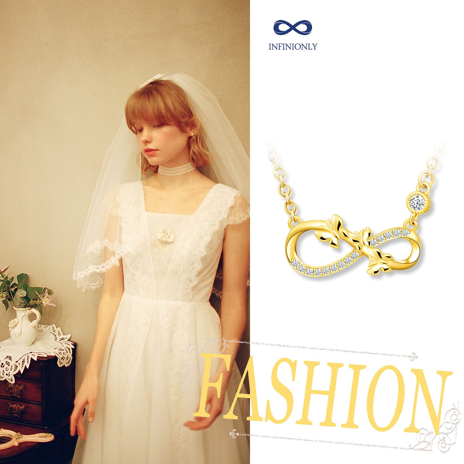 INFINIONLY Fashion Collana Infinito Farfalla Argento 925 Oro