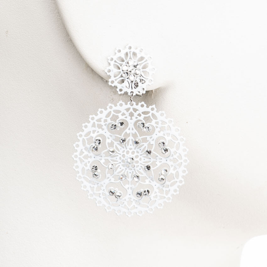 Chic Ad Hoc Orecchini Pendenti Fiore Bianco Argento