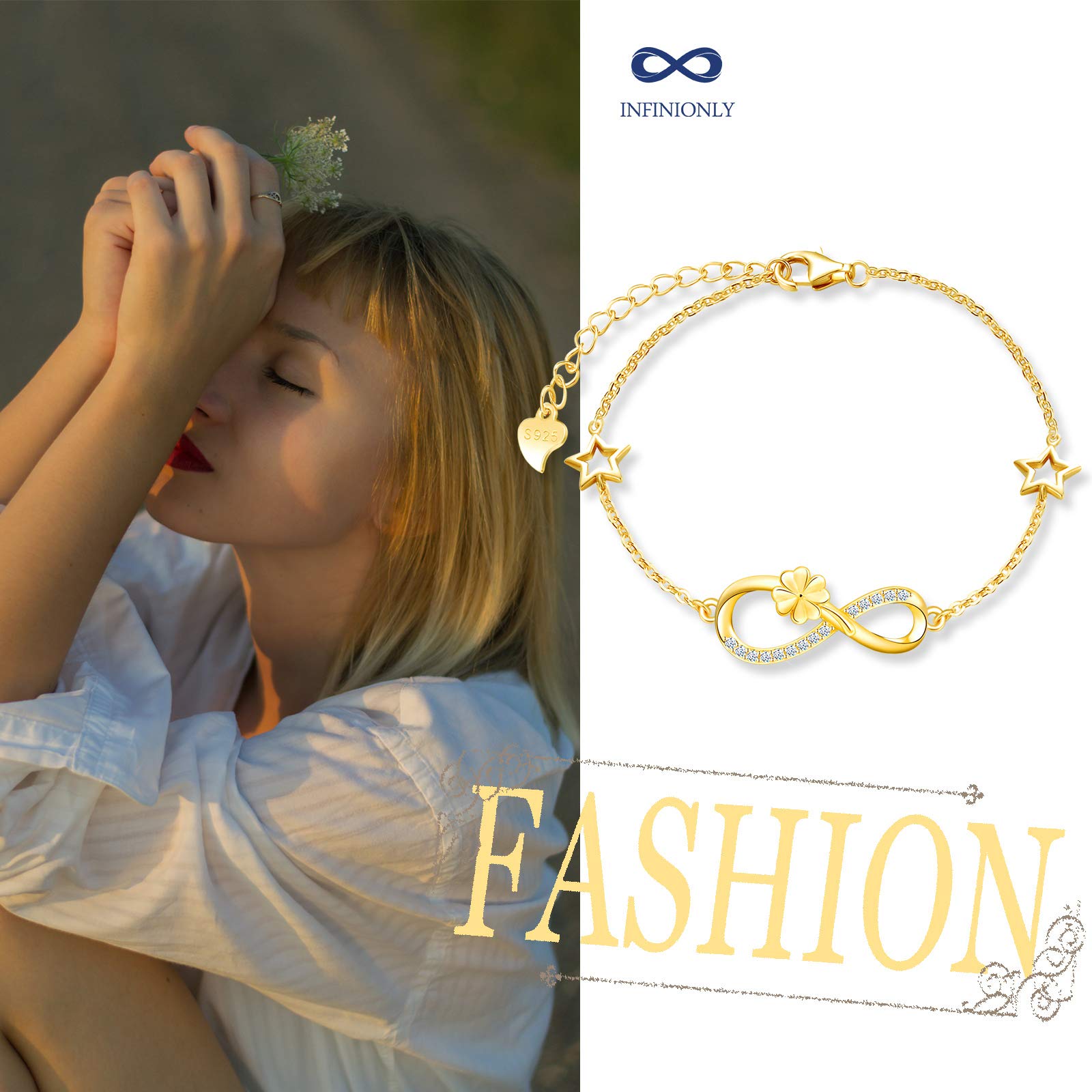 INFINIONLY Fashion Bracelets bracciale argento C-stella zirconi