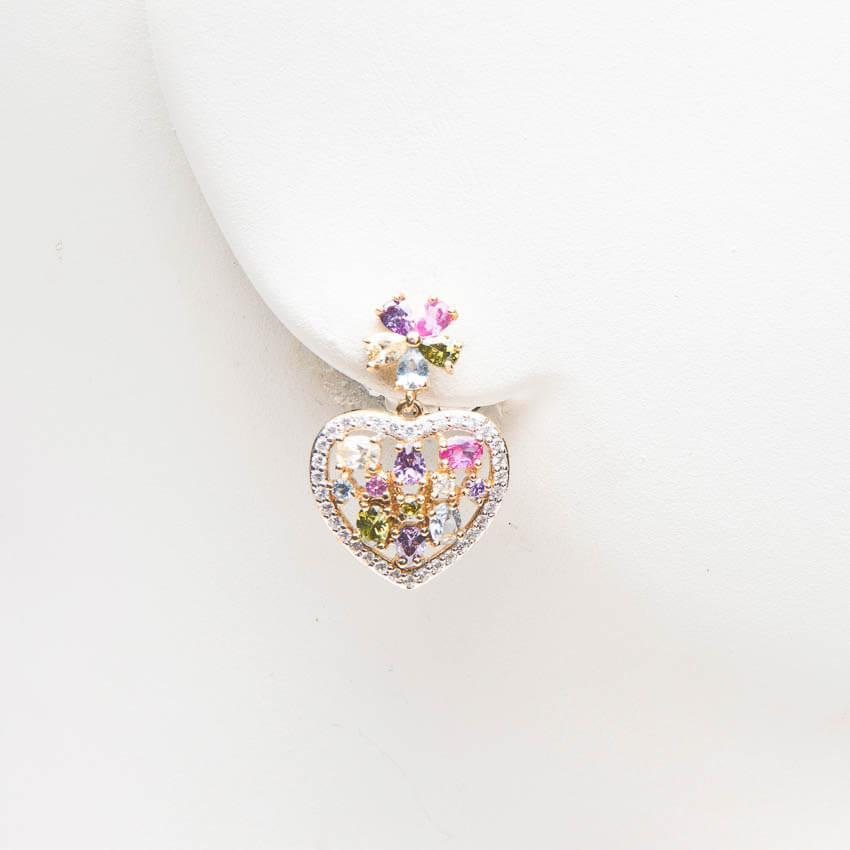 Chic Ad Hoc Orecchini Fiore Cuore Zirconi Multicolor Perno