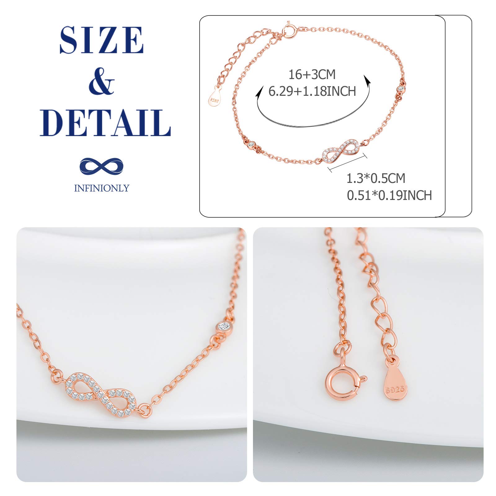 Infinionly Fashion Bracciale Infinito Argento Oro Rosa