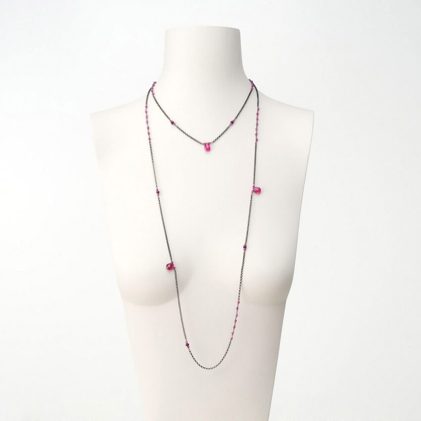 Chic Ad Hoc Collane Lunga Nera Collana Pietre Rosso Rubino