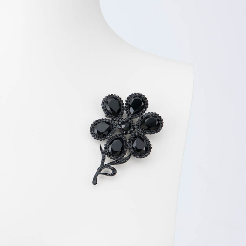 Chic Ad Hoc Spille spilla fiore cristallo nero