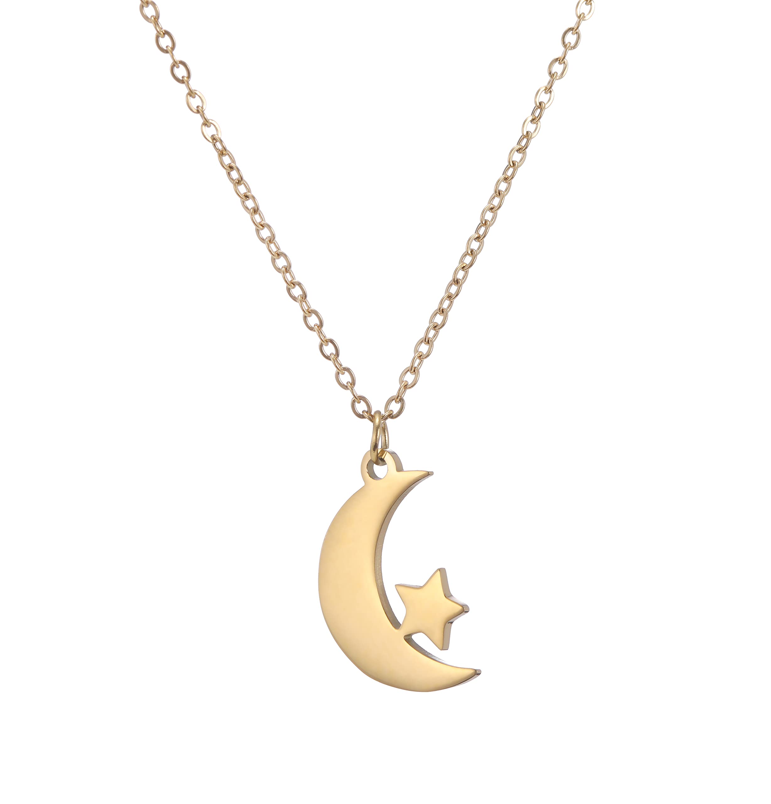 EUEAVAN Necklaces Collana Luna Stella Argento Acciaio