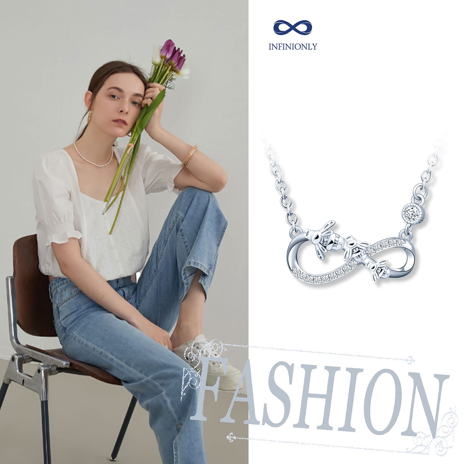 INFINIONLY Collana Infinito Ape Argento 925 con Zircone