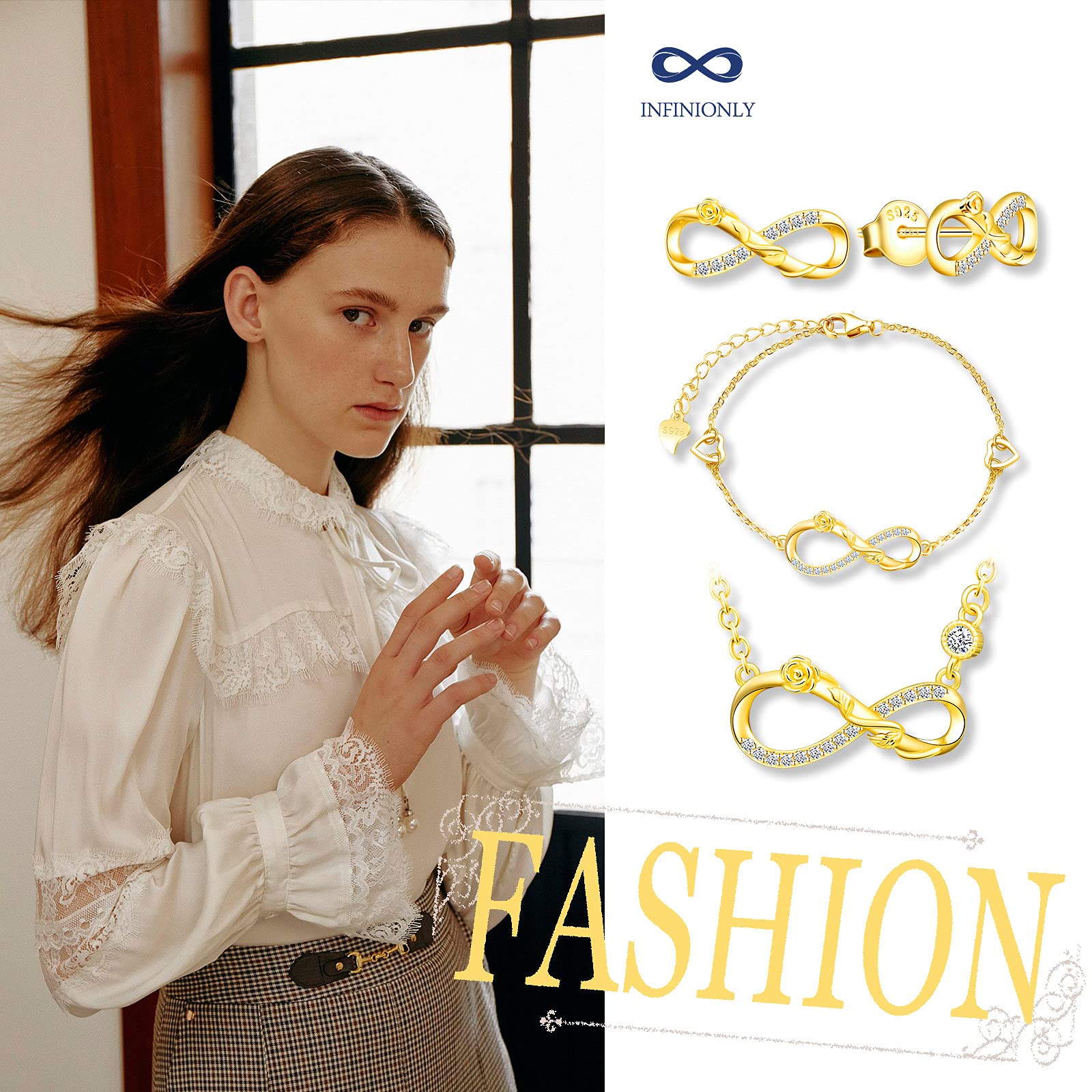 Infinionly Fashion Necklaces parure C argento 925 infinito fiore