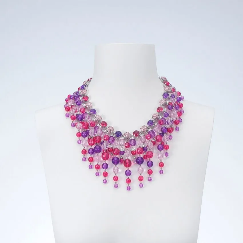 Chic Ad Hoc Collane Girocollo cascata collana cristalli fuxia