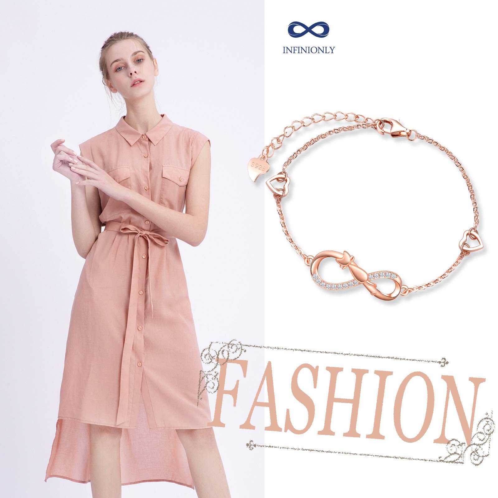INFINIONLY Fashion Bracelets bracciale gatto cuore oro rosa argento