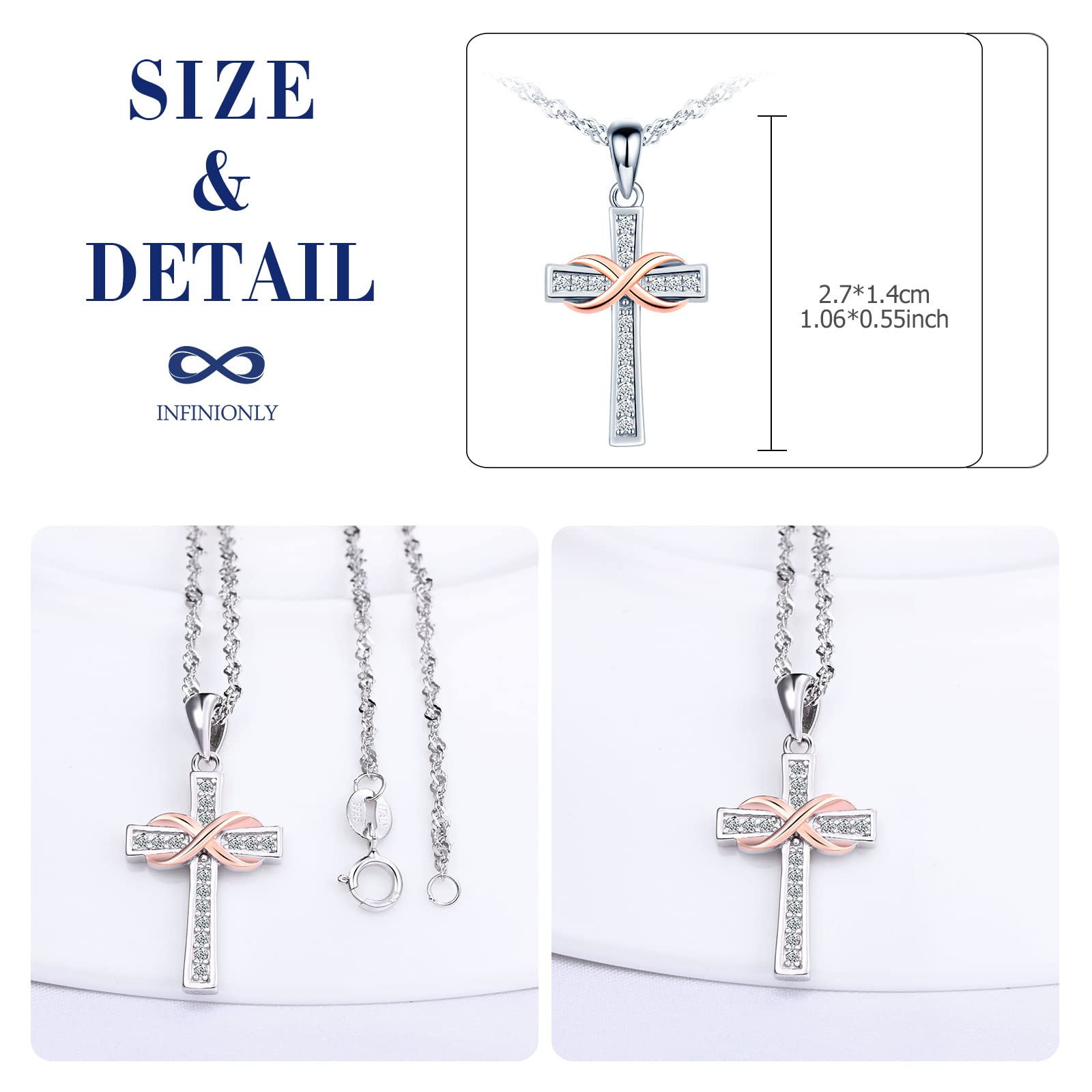 INFINIONLY Fashion Necklaces B-collane collana argento croce