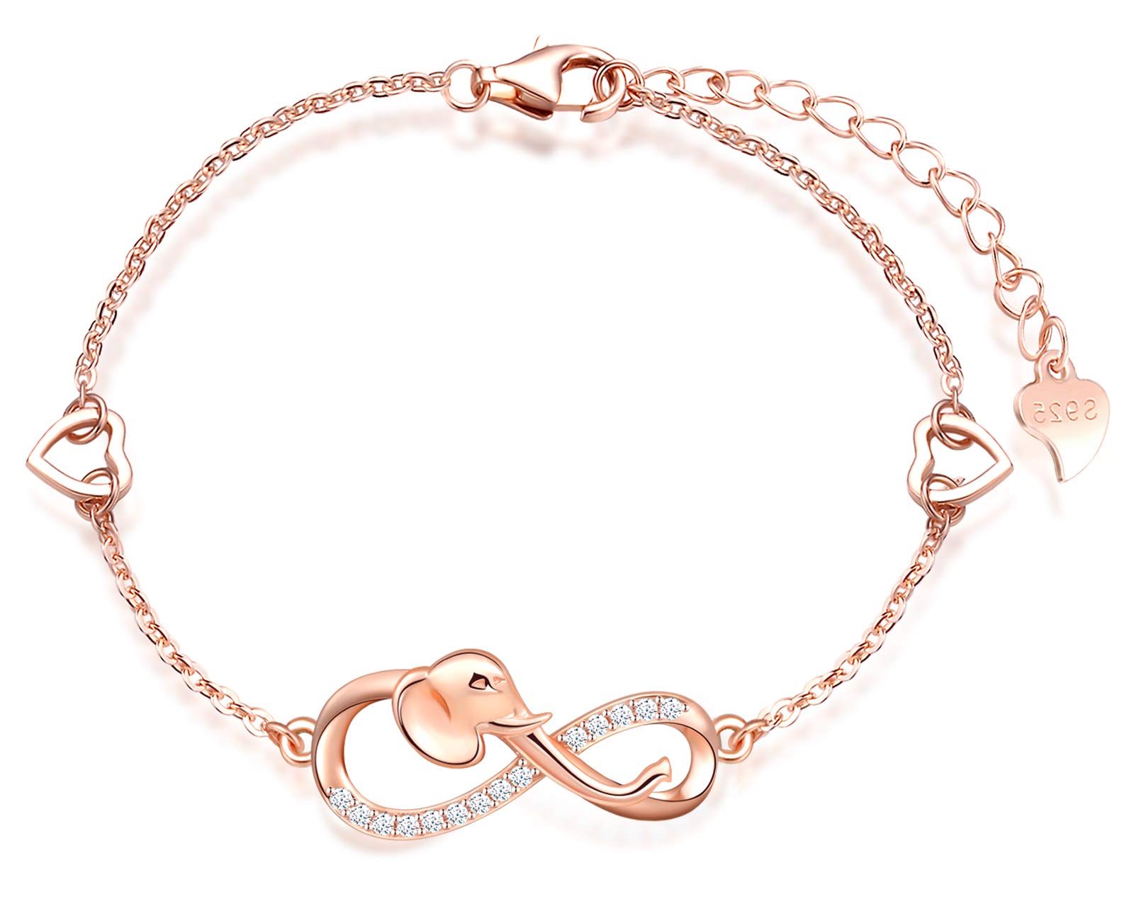 INFINIONLY Fashion Elefante Bracciale Oro Rosa Cuore 925