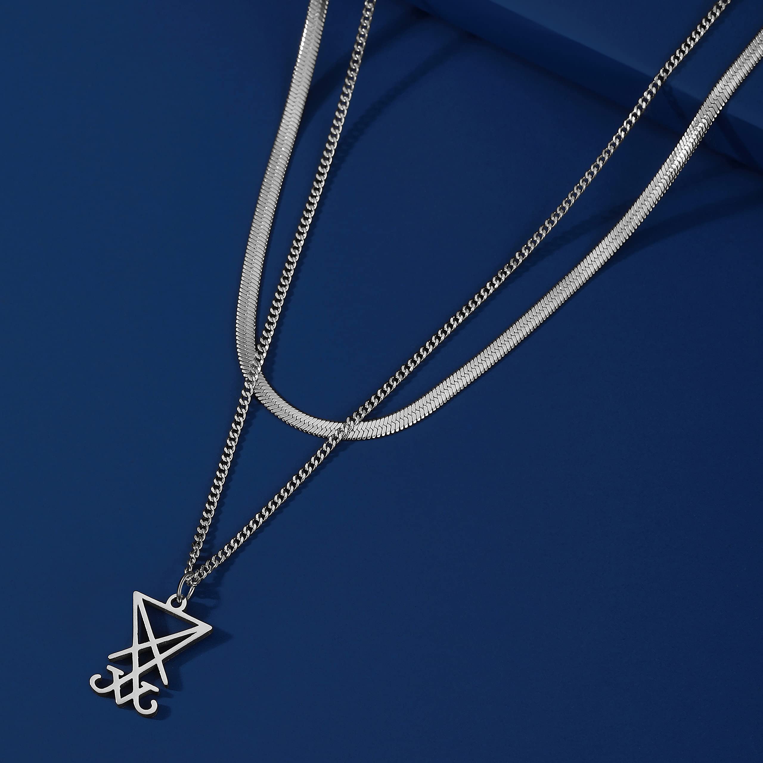 Eueavan Sigillo di Lucifero collana acciaio argento satanica