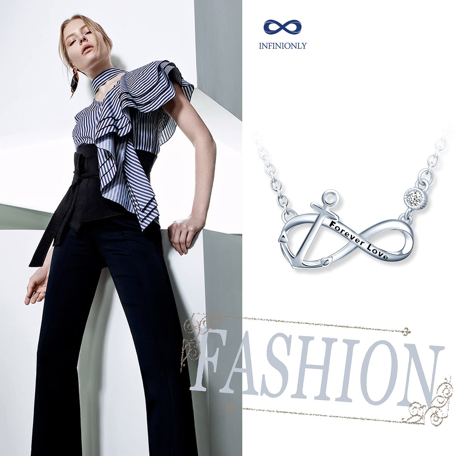 INFINIONLY Collana Infinito Ancora Argento Variante C Collana