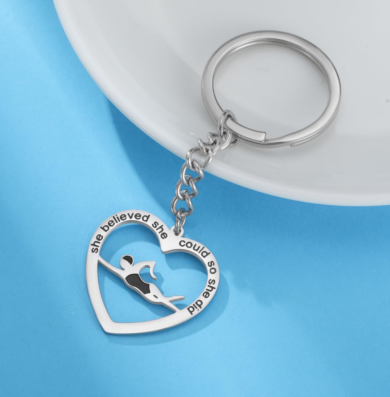 EUEAVAN Keyrings Portachiavi Nuoto Cuore Argento Regalo