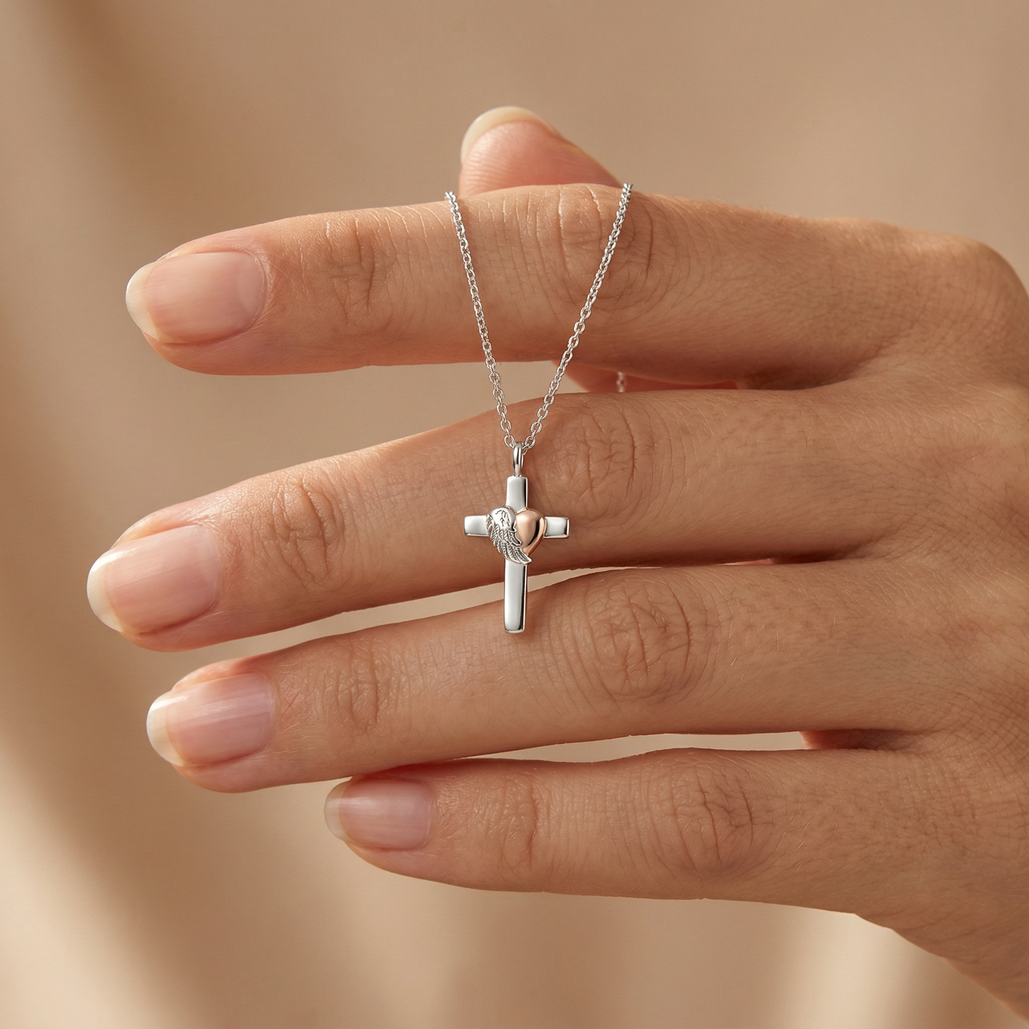 Engelsrufer Kreuz Herzflügel Collana Bicolor