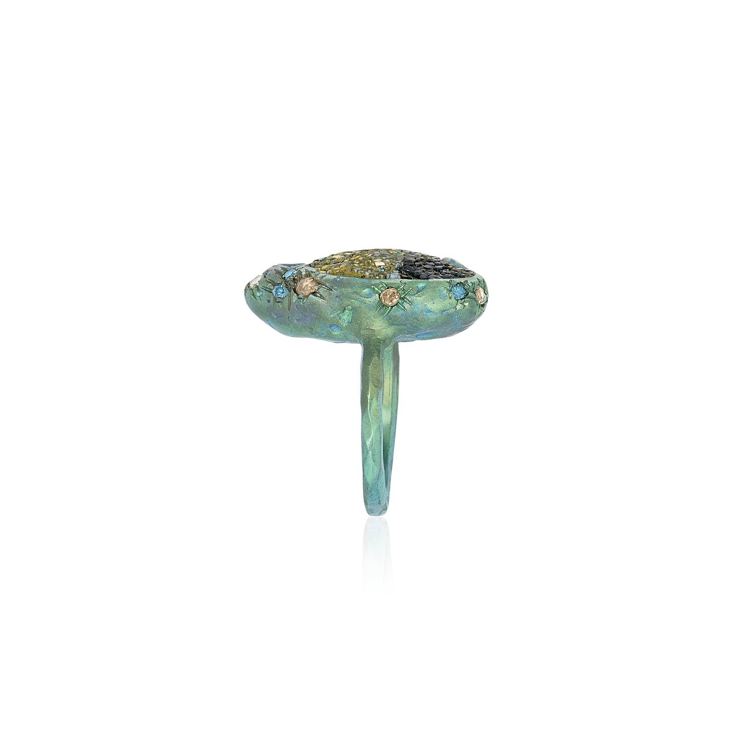 Le Sibille Meteorite Anello Verde titanio diamanti 0,37ct