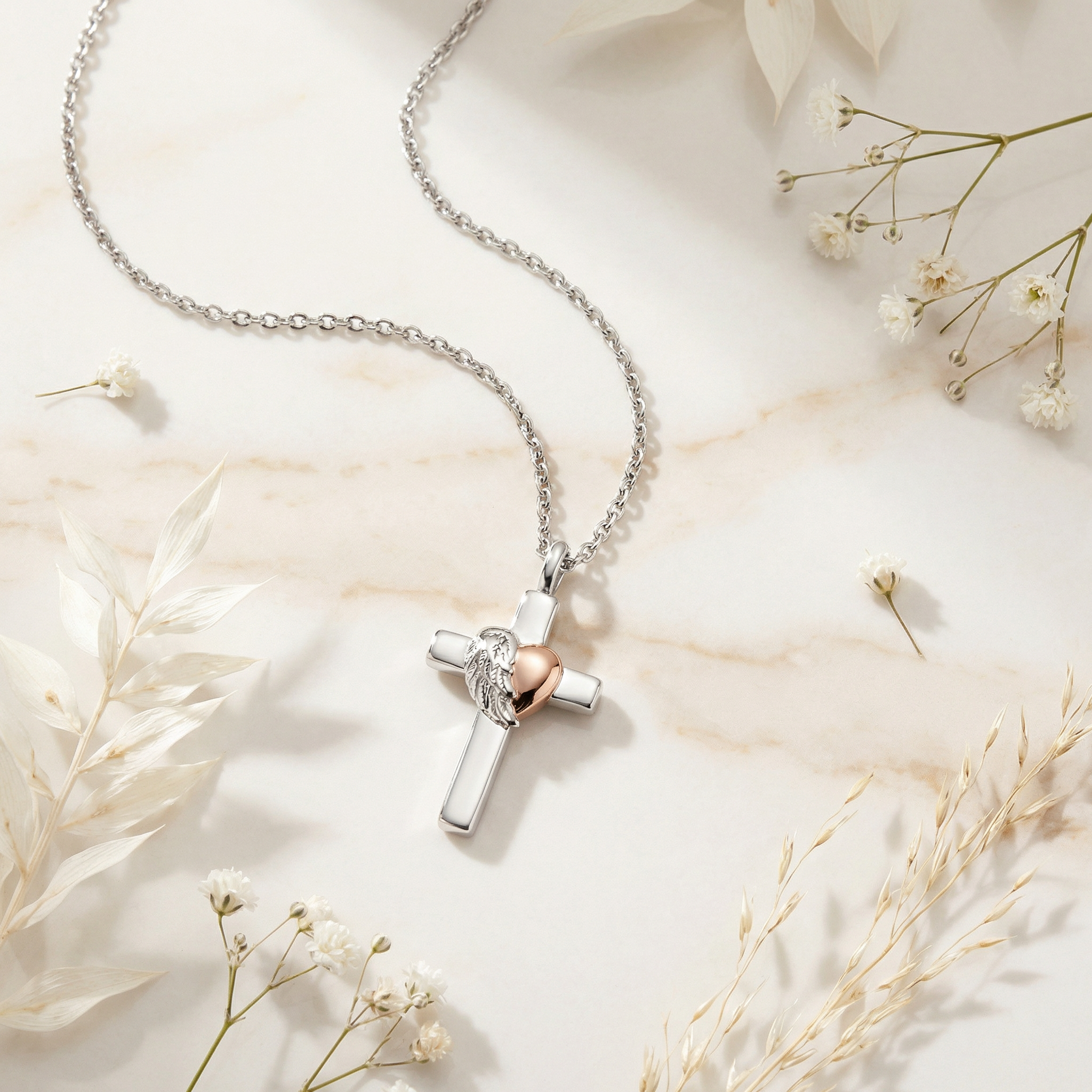Engelsrufer Kreuz Herzflügel Collana Bicolor
