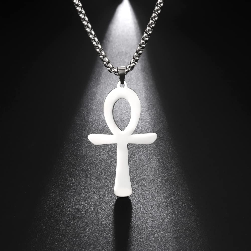 EUEAVAN Collana Acciaio Croce Ankh Egizia 60 cm Oro