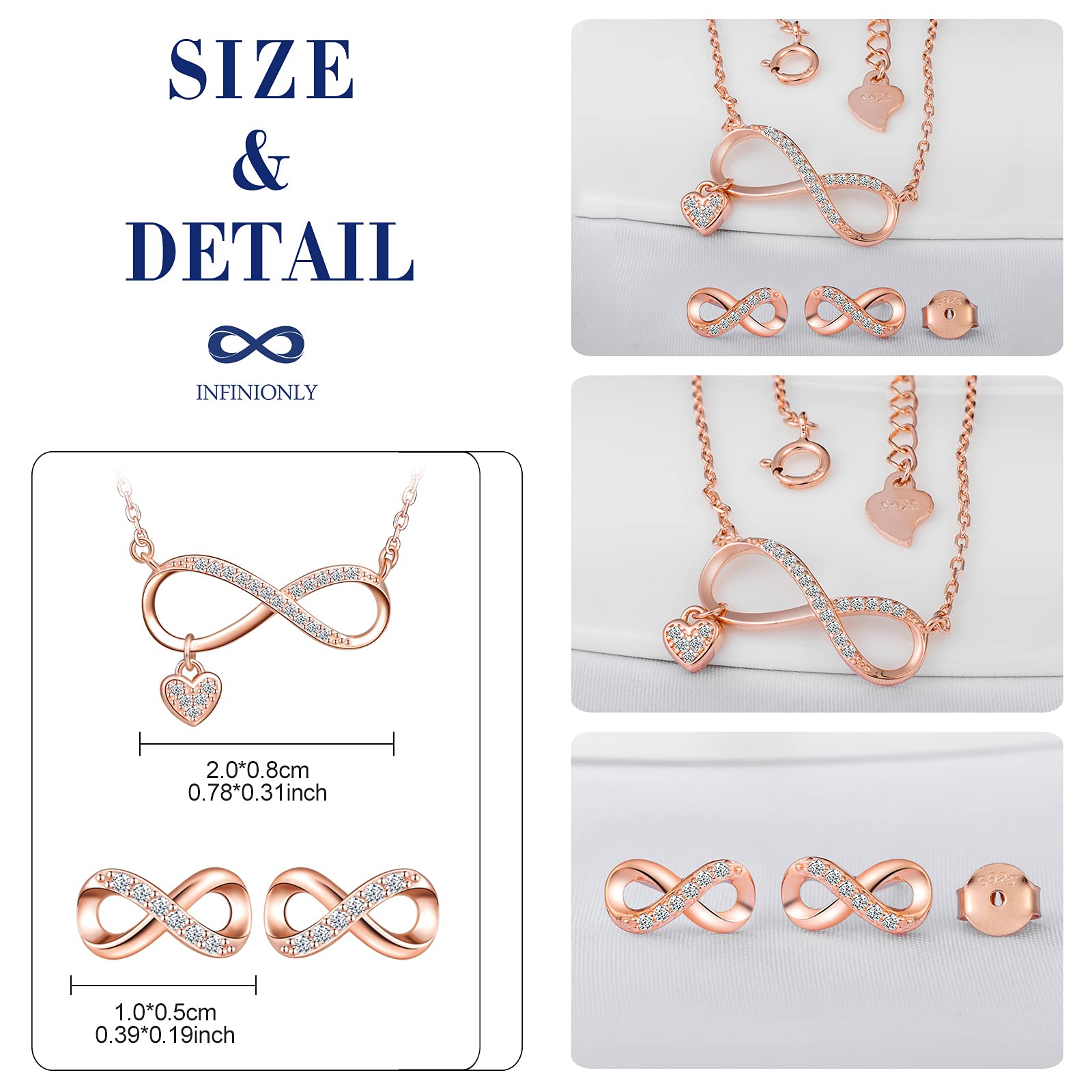 INFINIONLY Parure Cuore Set Collana Bracciale Oro Rosa A