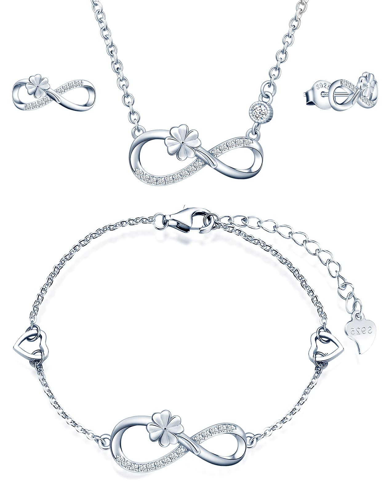 INFINIONLY Fashion Necklaces parure B argento trifoglio