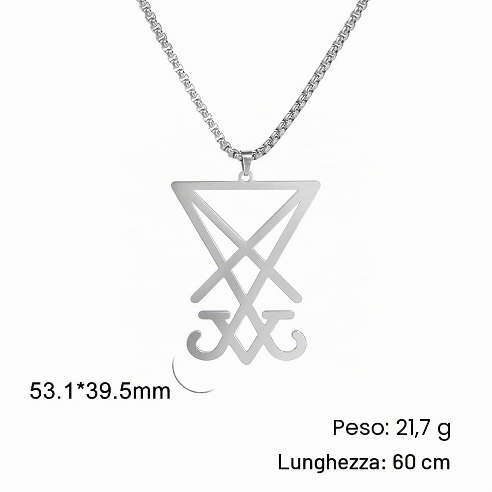 Eueavan Necklaces Collana Sigillo Lucifero Acciaio Argento
