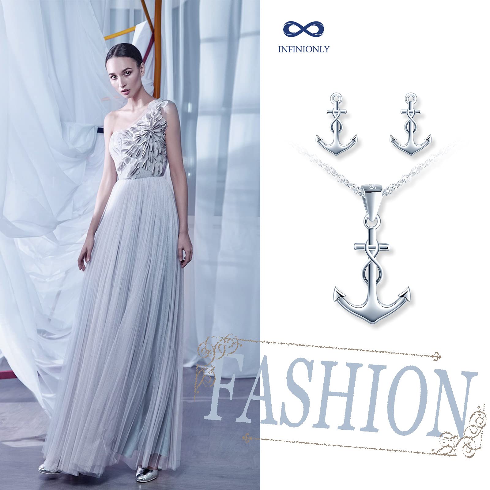 INFINIONLY Fashion Necklaces parure argento D-sets infinito ancora