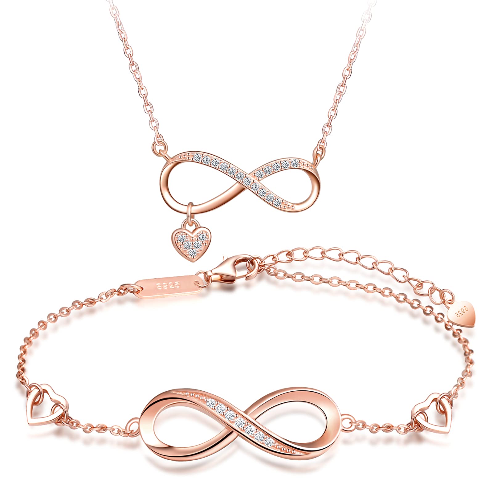 INFINIONLY Parure Cuore Set Collana Bracciale Oro Rosa A