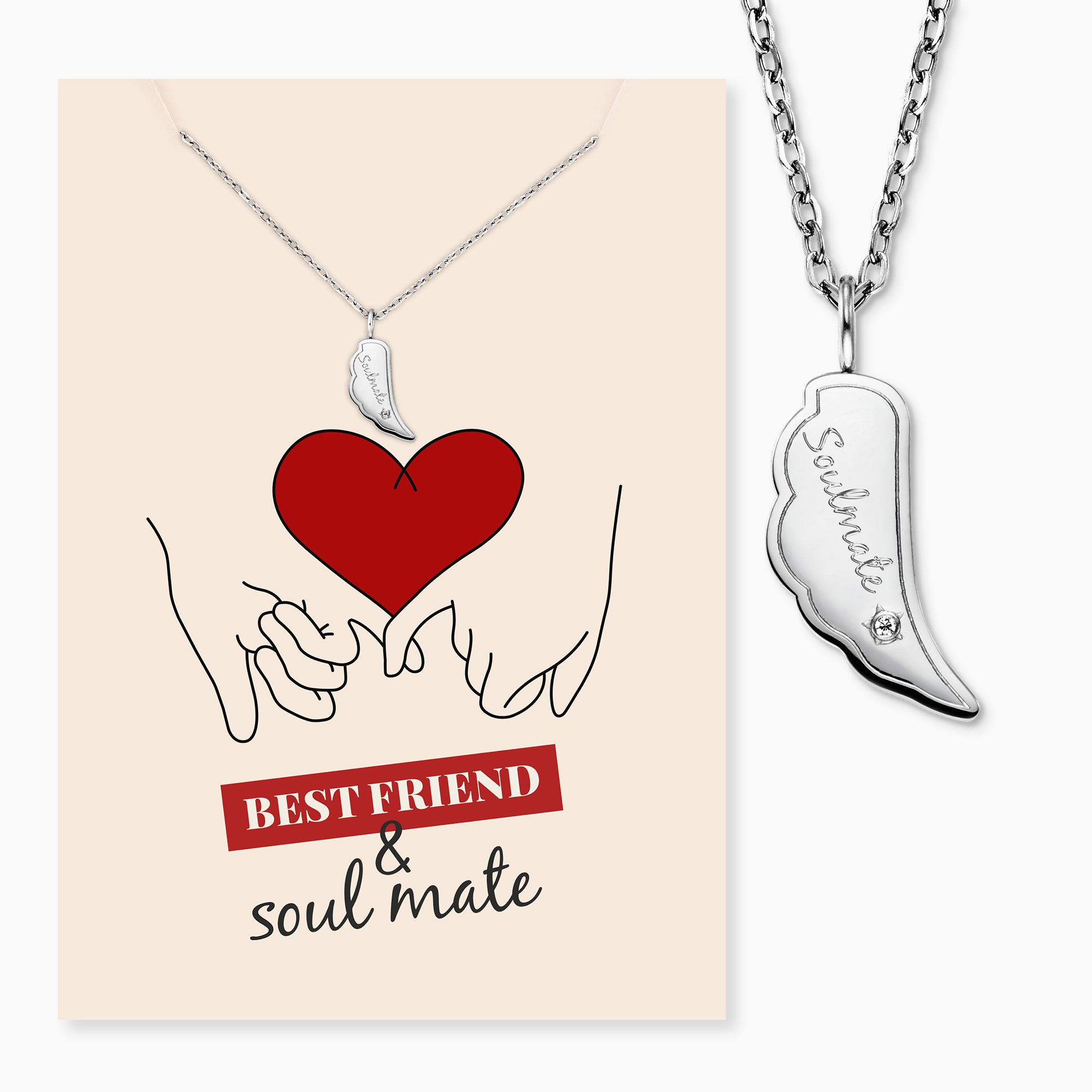 MySteel Engelsrufer Soulmate Collana Acciaio Ala con Zirconia