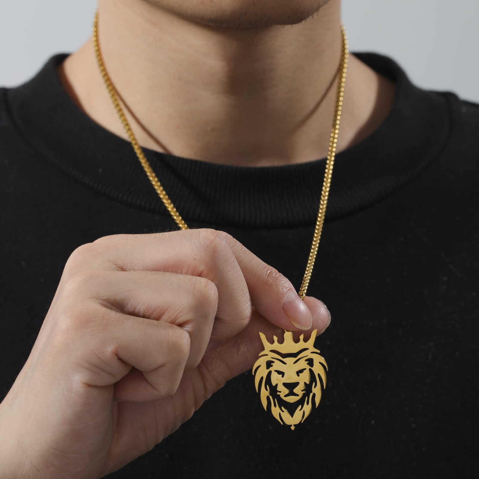 EUEAVAN Collana Testa di Leone Oro Acciaio Uomo Donna