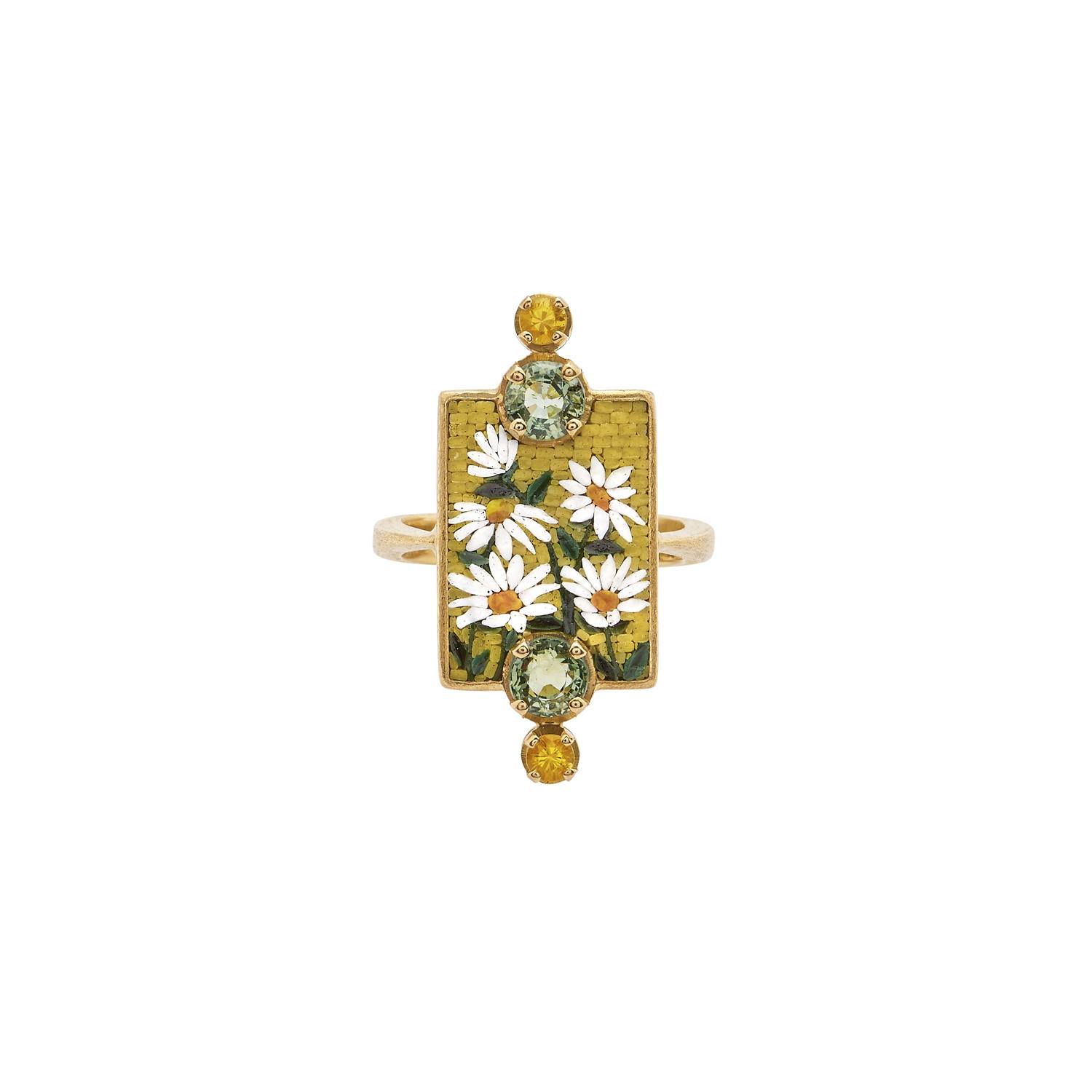 Le Sibille Marghe Anello oro zaffiri verdi gialli