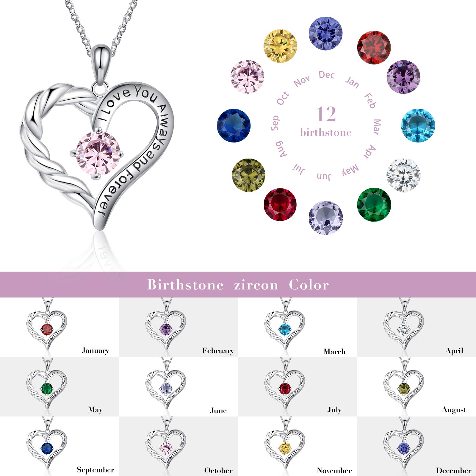 Jessemade Gioielli collana cuore argento 925 birthstone