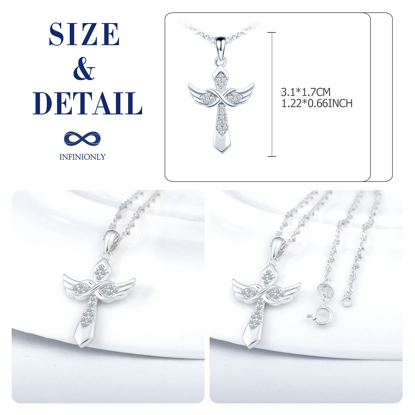 INFINIONLY Fashion Collana Croce Ala Argento 925 Zirconi