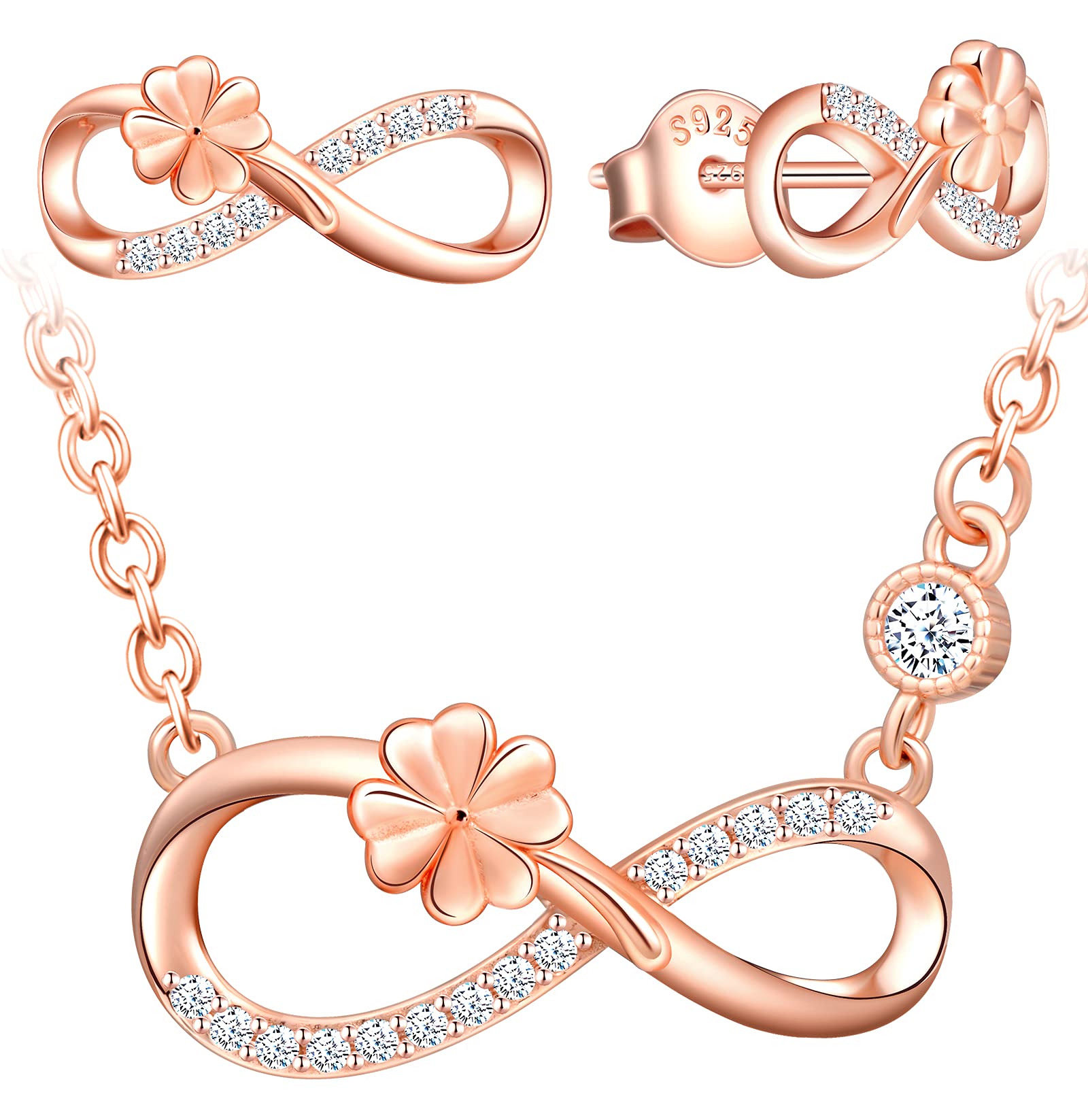 INFINIONLY Fashion Necklaces Parure Argento 925 Oro Rosa A Infinito