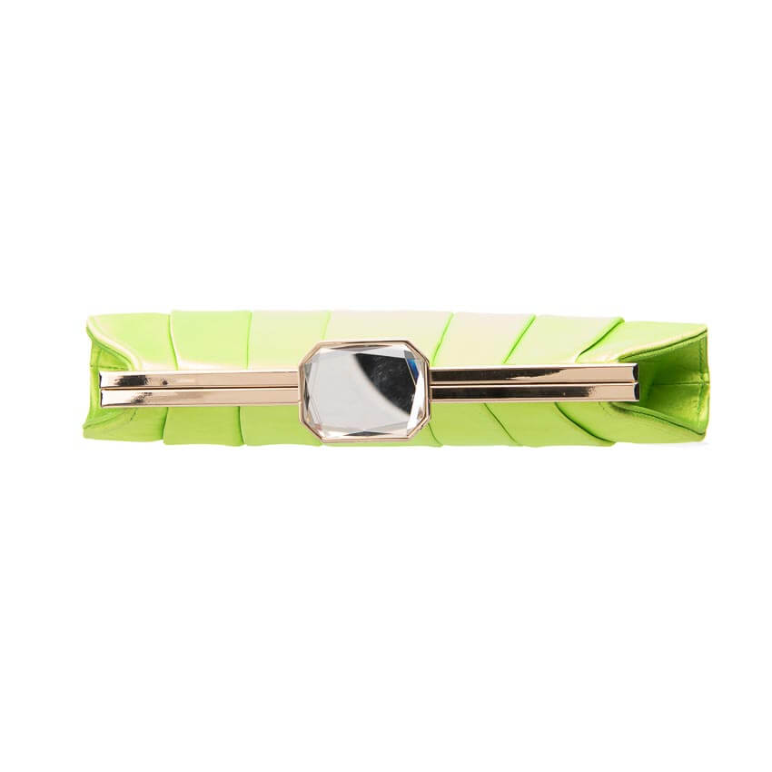 Chic Ad Hoc Pochette Plissettata Clutch Verde Mela Chiusura Gioiello