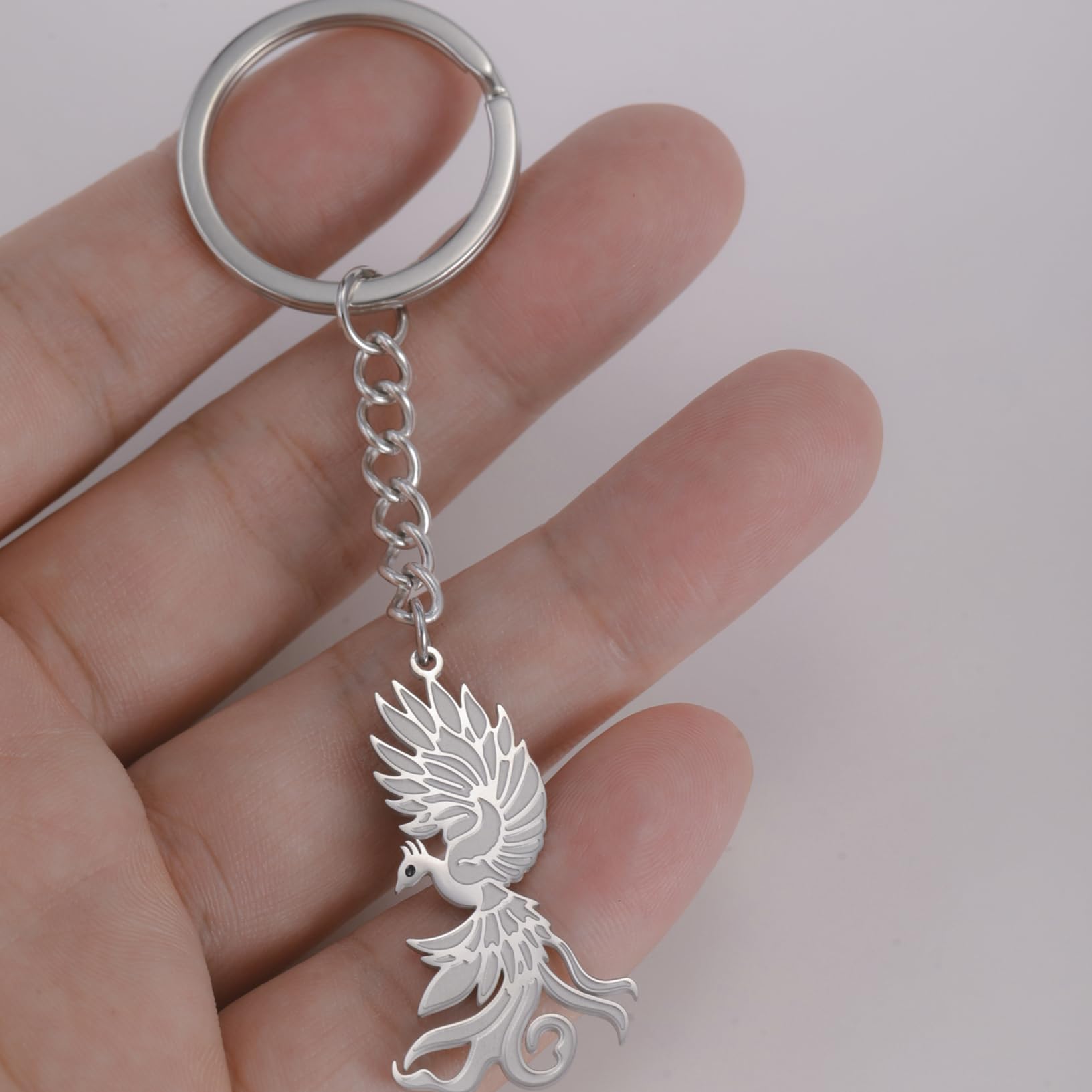 EUEAVAN Keyrings Portachiavi Fenice Argento Uccello Fuoco