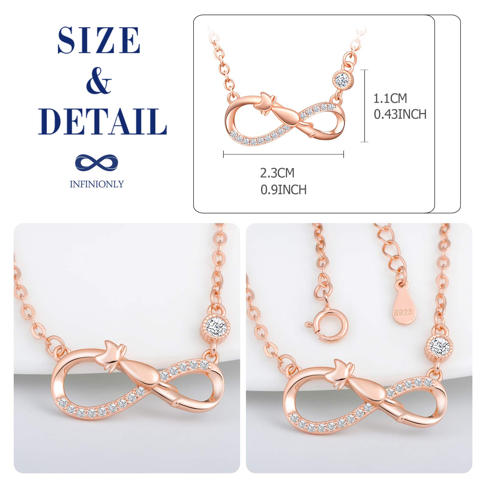 INFINIONLY Fashion Necklaces collana oro rosa infinito gatto