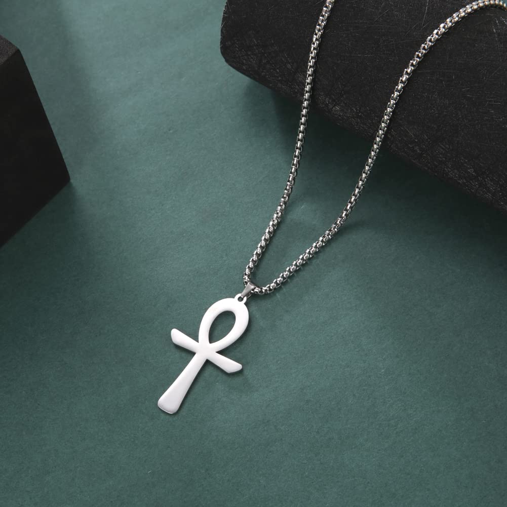EUEAVAN Collana Acciaio Croce Ankh Egizia 60 cm Oro