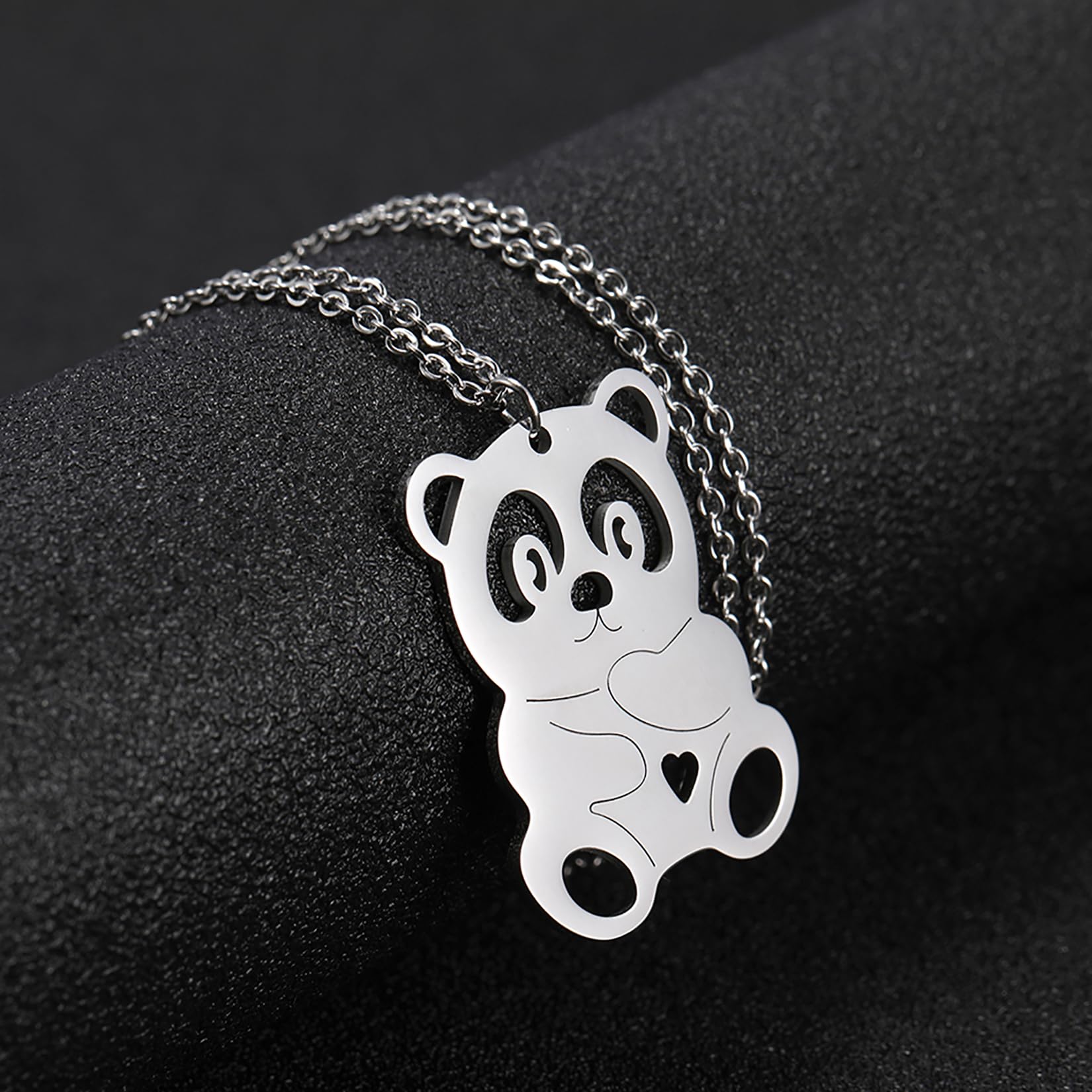 EUEAVAN Necklaces collana acciaio panda argento
