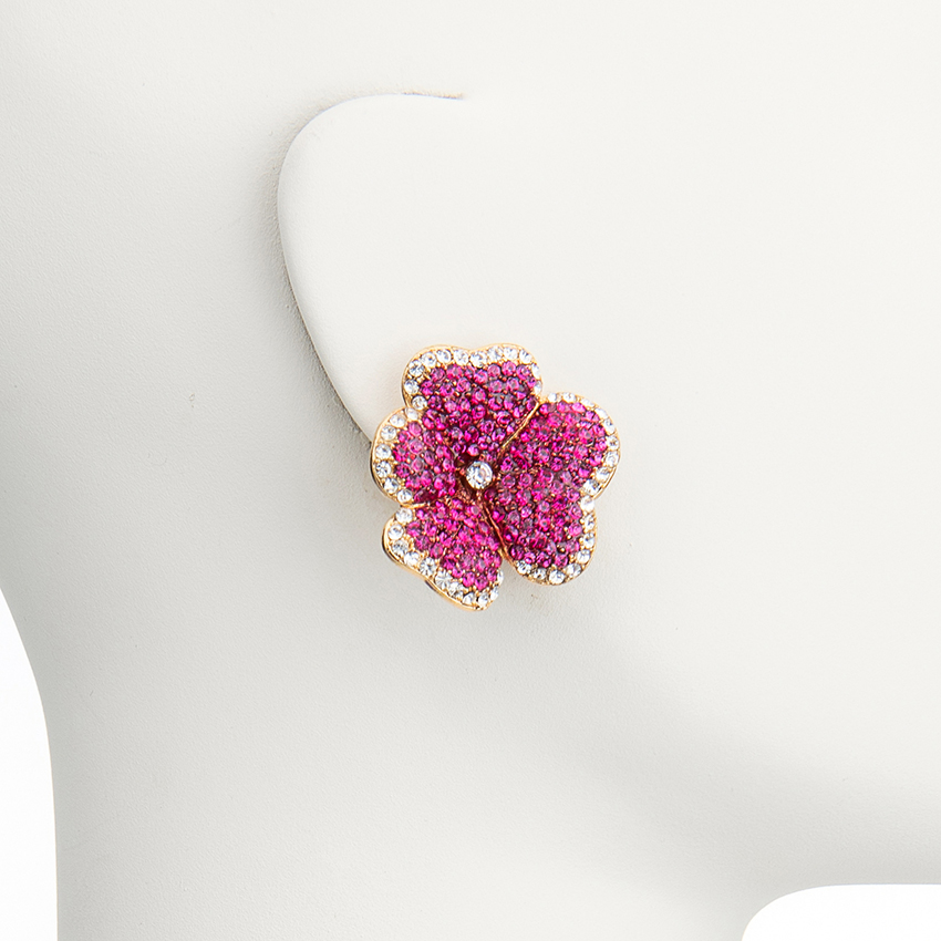 Chic Ad Hoc Orecchini a Clip Primula Fuxia Fiore