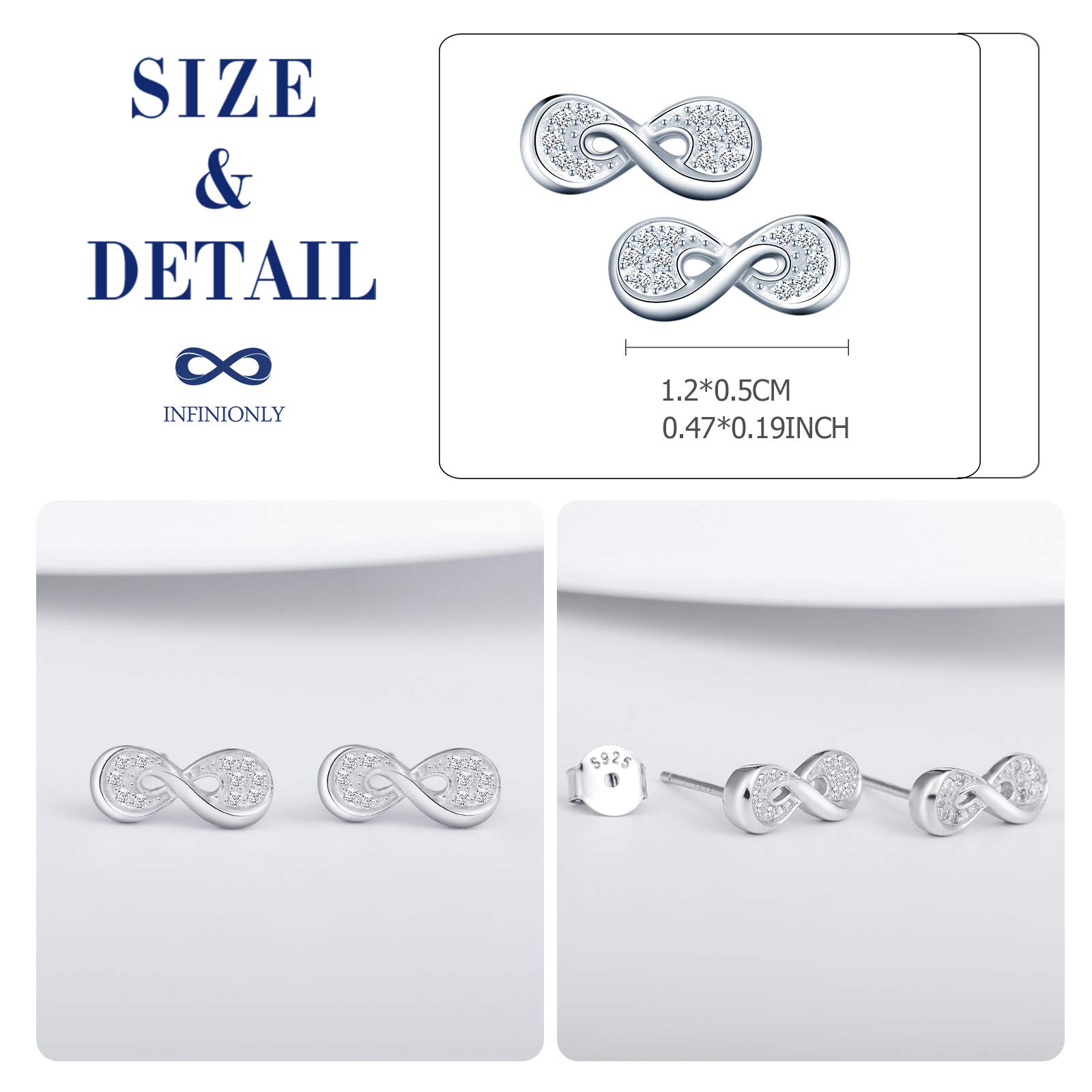 INFINIONLY Fashion Earrings orecchini borchia infinito argento zirconi