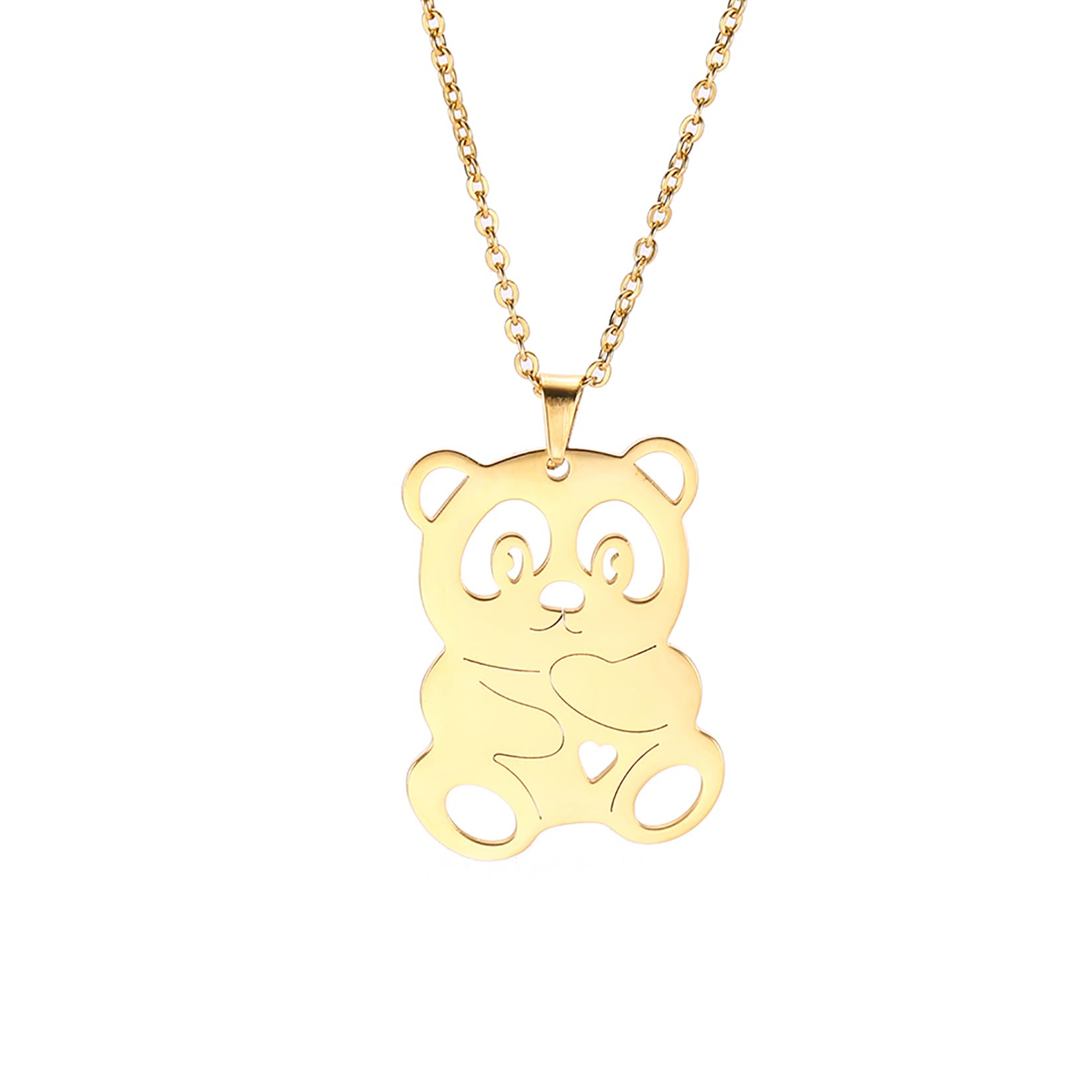 EUEAVAN Necklaces collana acciaio panda argento