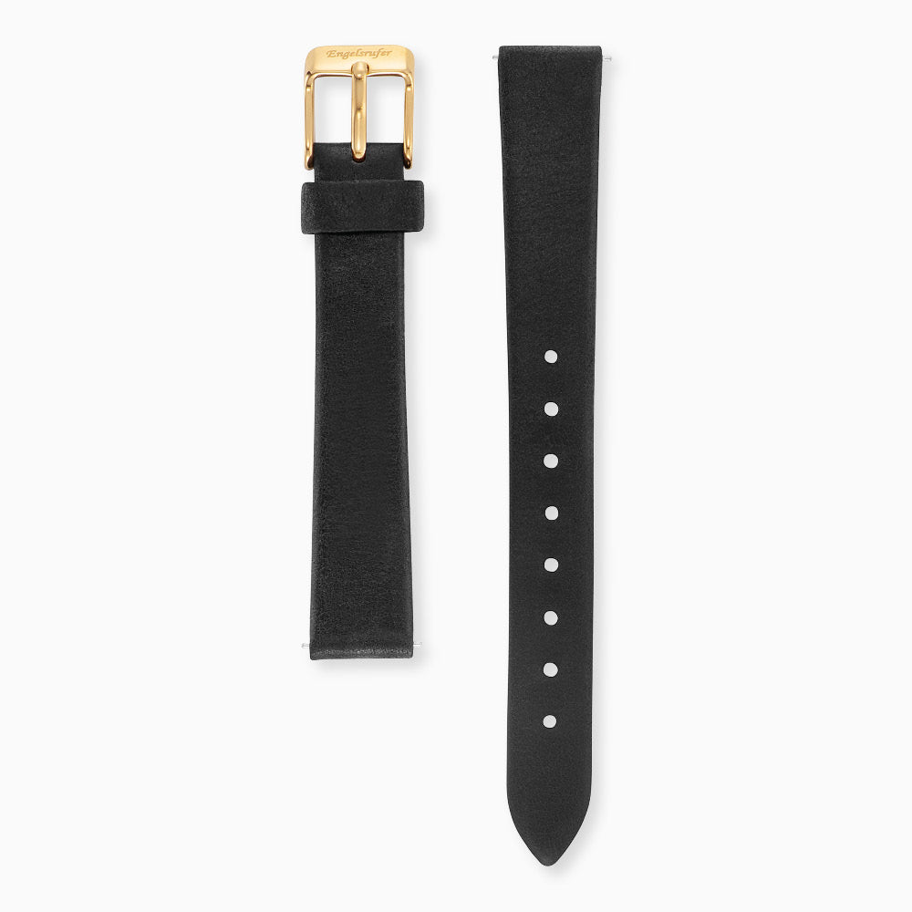Engelsrufer Cinturino Pelle Nero Oro Chiusura Acciaio 14mm