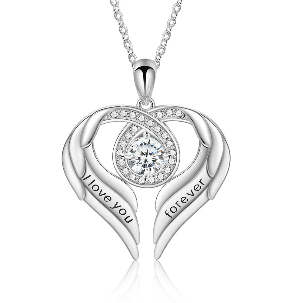 Jessemade Gioielli Collana Ala Cuore Argento 925 Love You