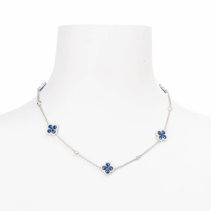 Chic Ad Hoc Collana girocollo argento zirconi quadrifogli blu