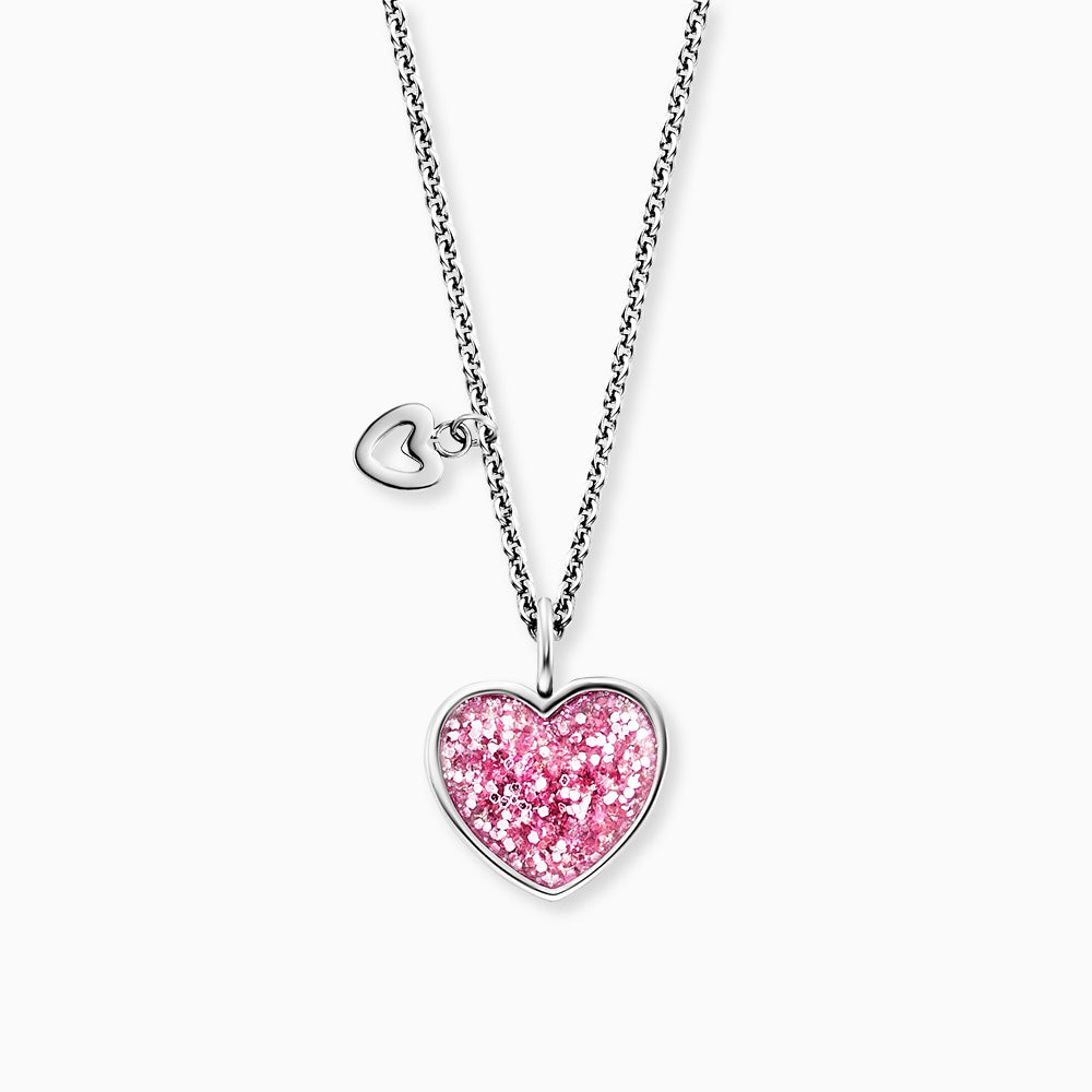 Engelsrufer Kinder Collana Bambina Cuore Glitter Rosa Smalto