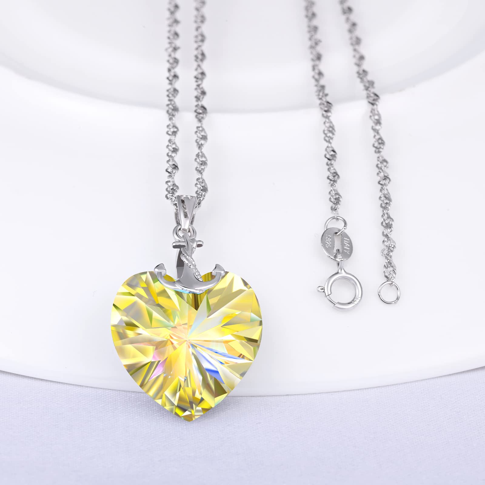 INFINIONLY Fashion Collana Cuore Oceano Gialla 45cm Argento