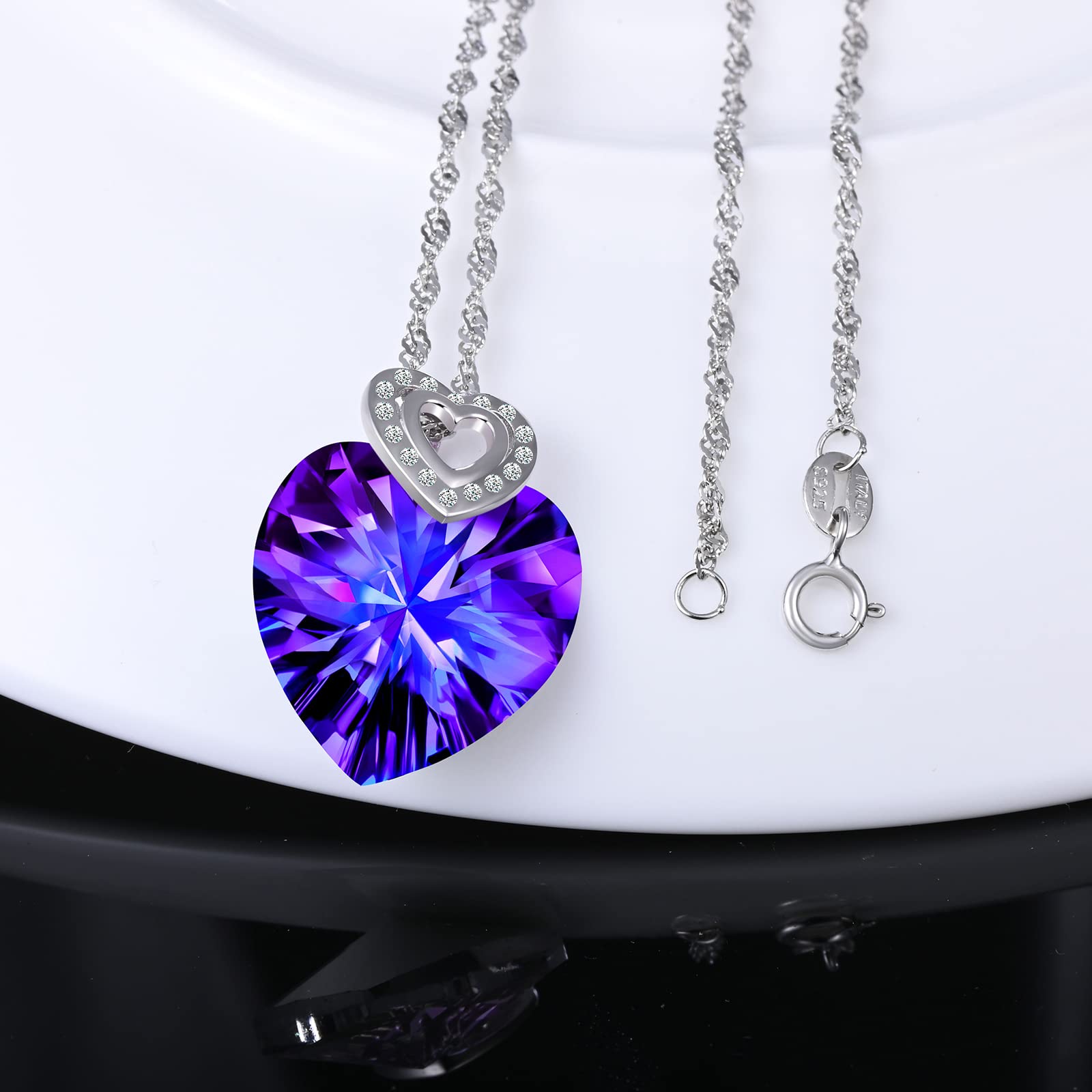 INFINIONLY Cuore dell'Oceano Collana Cuore Viola 45cm Argento