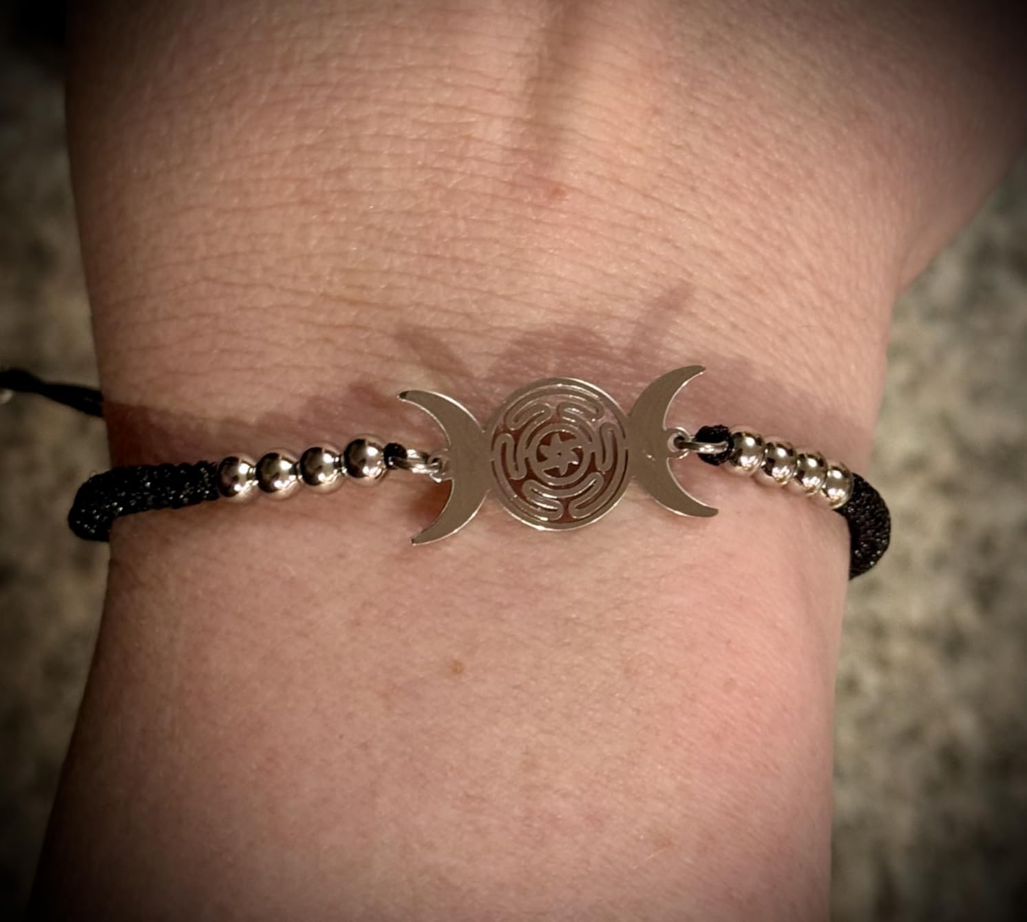 Eueavan Bracelets Bracciale Hecate Tripla Luna Argento Regolabile
